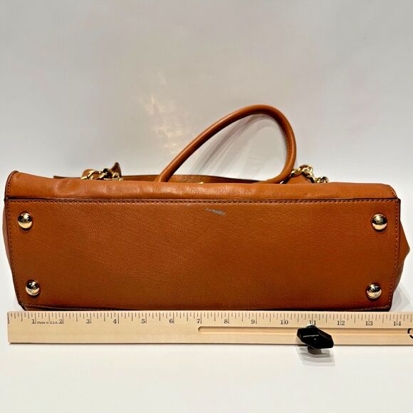 Michael Kors Hamilton Chain and Lock Brown Leather Satchel Bag Purse (no key) - Picture 9 of 14